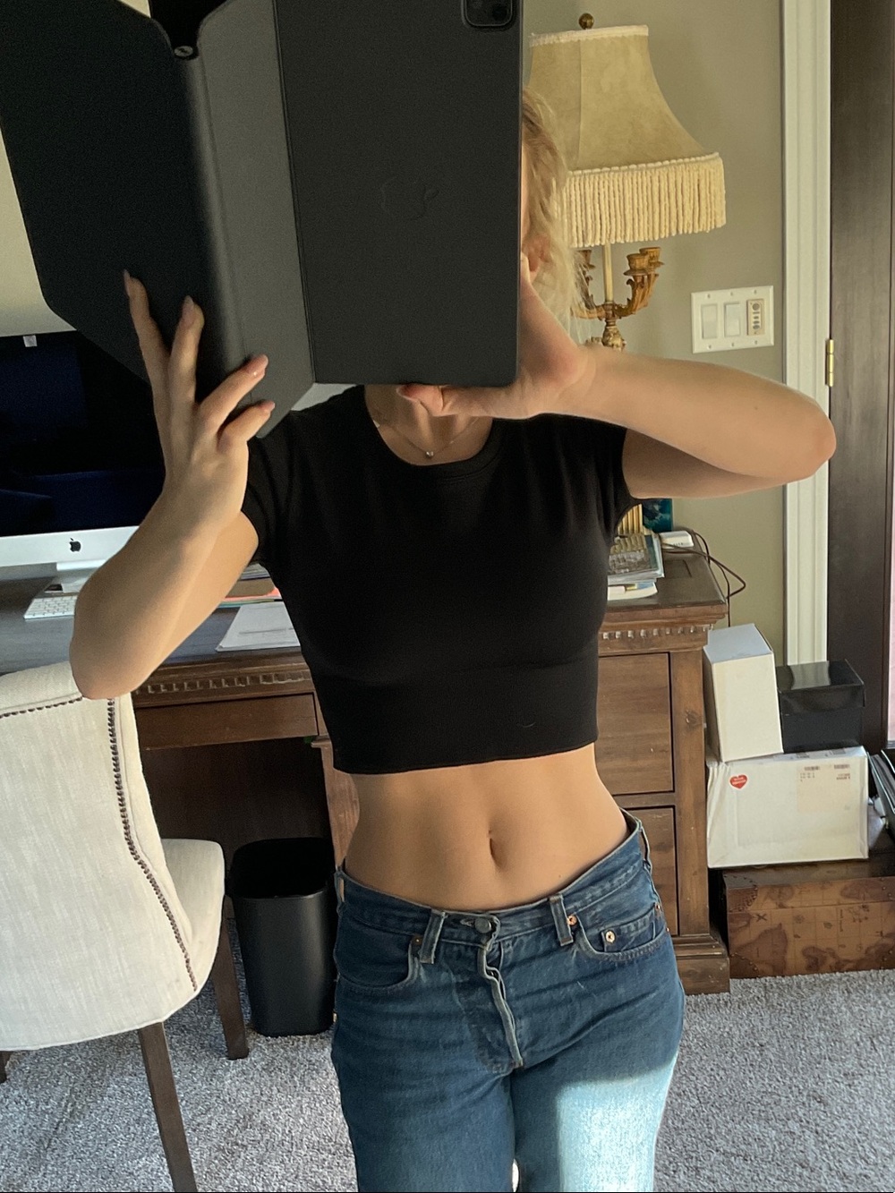 NWT Black Cropped Crewneck Top - offline by aerie size small  Short Sleeve Tee